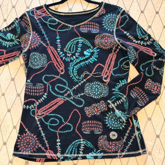 Double D Ranch Tops - Double D Ranch Black Tee with Beaded and Embroidered embellishments.  EUC